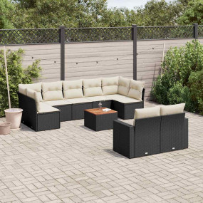Garden Sofa Set Black PE Rattan Large Water-resistant M...