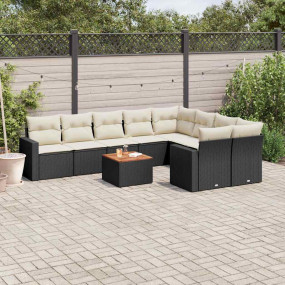 Garden Sofa Set Black PE rattan Large UV-resistant mate...