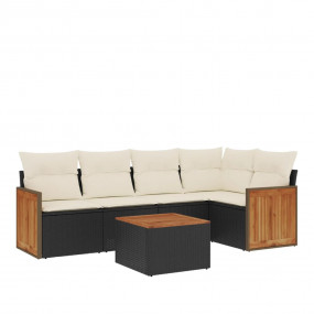 Garden Sofa Set Black PE Rattan Big Adjustable Feet