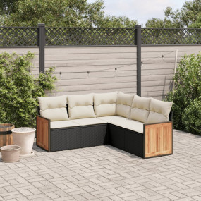 Garden Sofa Set Black PE rattan 5 Piece Adjustable Feet
