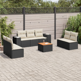 Garden Sofa Set Black Poly Rattan 8-Piece Set Modular