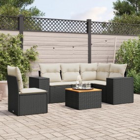 Garden Sofa Set Black PE rattan 6-Piece Modular Garden ...