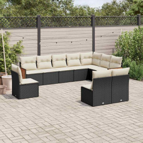 Garden Sofa Set Black with Cream White Cushions