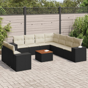 Garden Sofa Set Black PE Rattan Large Adjustable Armres...