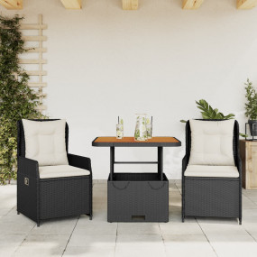 Bistro Set Black PE Rattan Small Adjustable Armrests Bi...