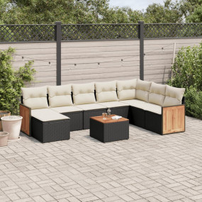 Garden Sofa Set Black PE Rattan Large Adjustable Feet