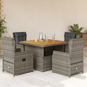Garden Dining Set Grey PE rattan 5 Piece Adjustable Arm...