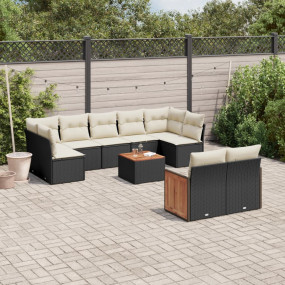 Garden Sofa Set Black Poly Rattan Large Adjustable Feet