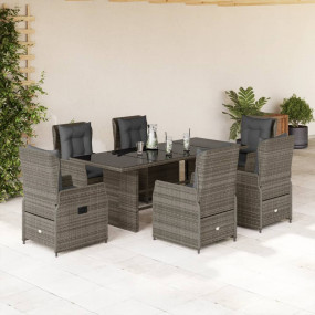 Garden Dining Set Grey PE rattan, powder-coated steel, ...