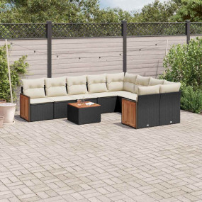 Garden Sofa Set Black PE rattan Large Adjustable Feet S...