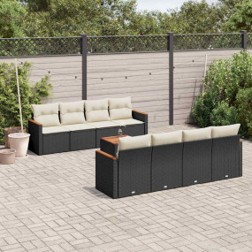 Garden Sofa Set Black and Cream White PE Rattan Large M...