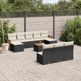 Garden Sofa Set Black PE rattan, powder-coated steel, a...