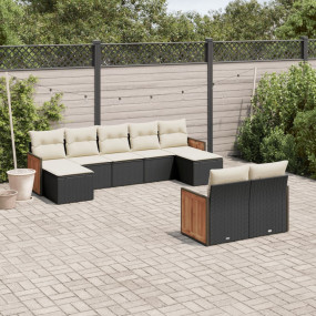 Patio Sofa Set Black PE Rattan 9-Piece Set UV-resistant...