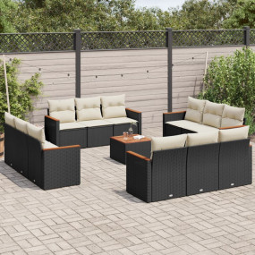 Garden Sofa Set Black PE rattan 13 Piece Modular