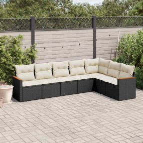 Garden Sofa Set Black PE Rattan 7 Piece Removable Cover...
