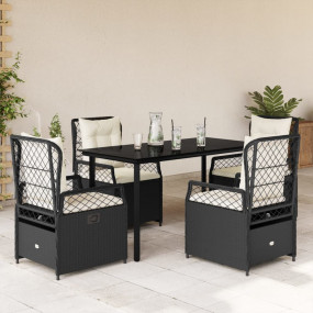 Garden Dining Set Black and Cream White