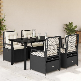 Garden Dining Set Black Poly Rattan Medium UV-resistant...