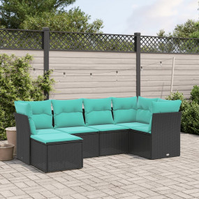 Garden Sofa Set Black, Blue PE rattan, powder-coated st...