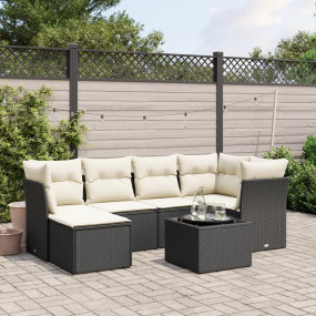 Garden Sofa Set Black Poly Rattan, Tempered Glass, Stee...
