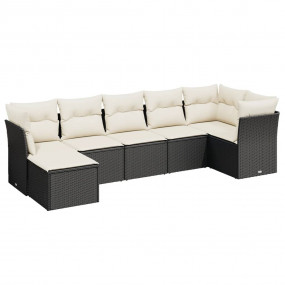 Garden Sofa Set Black PE Rattan, Powder-Coated Steel Mo...