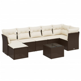 Garden Sofa Set Brown Poly Rattan, Tempered Glass, Stee...