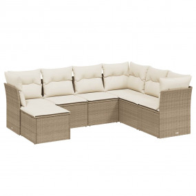 Garden Sofa Set Beige Poly Rattan, Steel 7 Piece Set Mo...