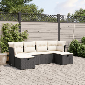 Garden Sofa Set Black Poly Rattan, Steel Large Modular