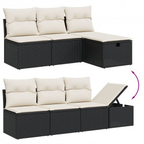 Garden Sofa Set Black Poly Rattan, Steel Large Modular