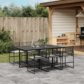 Garden Dining Set Black and Cream White