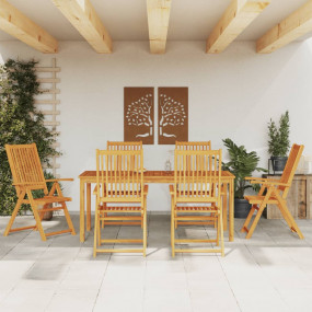 Garden Dining Set Natural Wood Solid Acacia wood 6-seat...