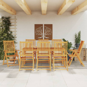 Garden Dining Set Natural Wood Solid Acacia Wood 8-Seat...