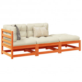 Garden Sofa Set Wax Brown Solid Pine Wood, Oxford Fabri...
