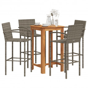 Garden Bar Set Grey Solid acacia wood, PE rattan, powde...