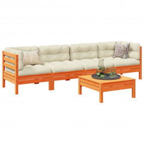 Garden Sofa Set Wax Brown Solid pine wood, Oxford fabri...