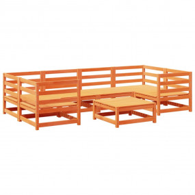 Garden Sofa Set Wax brown Solid pine wood 7 Piece