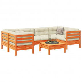 Garden Sofa Set Wax Brown Solid Pine Wood, Oxford Fabri...