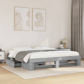 Bed Frame Gray Sonoma Engineered Wood, Plywood Double B...