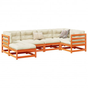 Garden Sofa Set Wax Brown Solid Pine Wood 6-Piece Set M...