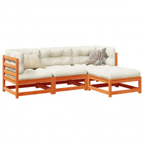Garden Sofa Set Wax Brown Solid Pine Wood 4 Piece Set M...