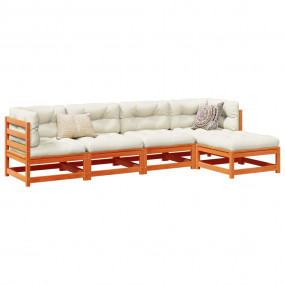 Garden Sofa Set Wax brown Solid pine wood, Oxford fabri...