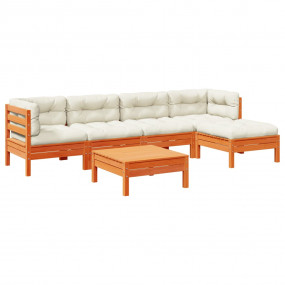 Garden Sofa Set Wax Brown Solid Pine Wood, Oxford Fabri...