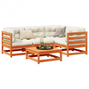Patio Sofa Set Wax Brown Solid Pine Wood 5-piece Modula...