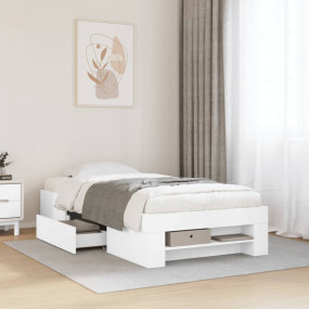 Bed Frame White Engineered Wood Single Bed Frame Rectan...