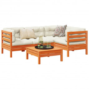Garden Sofa Set Wax Brown Solid Pine Wood 5 Piece Modul...
