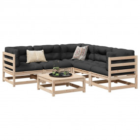 Garden Sofa Set Natural wood Solid pine wood 6 Piece Se...