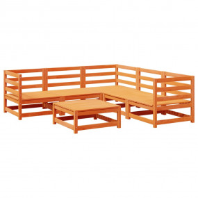 Garden Sofa Set Wax brown Solid pine wood 6 Piece Modul...