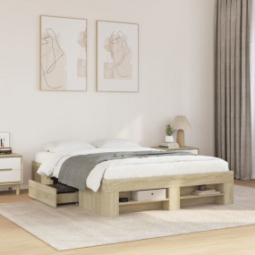 Bed Frame Sonoma Oak Engineered wood 55.1x74.8 in Bed F...