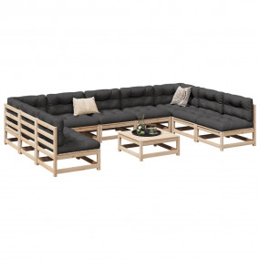 Garden Sofa Set Natural Pine Solid Pine Wood Large Modu...
