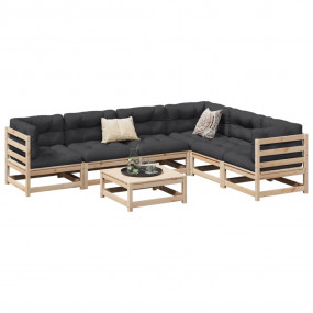 Garden Sofa Set Natural Pine Solid Pine Wood Large Modu...