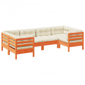 Garden Sofa Set Wax brown Solid pine wood, Oxford fabri...